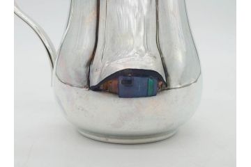 フランス　クリストフル　CHRISTOFLE　アルビ　シルバーコーティング　シンプルながら洗練されたデザインが素敵なティーポット&クリーマー(銀メッキ、ミルクポット、ミルクジャー)(R-075960)