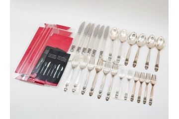 デンマーク　GEORG JENSEN(ジョージ・ジェンセン)　ACORN(エコーン)　STERLING SILVER(スターリングシルバー)　カトラリーセット(スプーン6本、ナイフ6本、フォーク12本、合計24本、銀製、SV925、食器、箱付き)(R-075963)