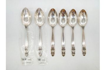 デンマーク　GEORG JENSEN(ジョージ・ジェンセン)　ACORN(エコーン)　STERLING SILVER(スターリングシルバー)　カトラリーセット(スプーン6本、ナイフ6本、フォーク12本、合計24本、銀製、SV925、食器、箱付き)(R-075963)