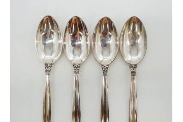 デンマーク　GEORG JENSEN(ジョージ・ジェンセン)　ACORN(エコーン)　STERLING SILVER(スターリングシルバー)　カトラリーセット(スプーン6本、ナイフ6本、フォーク12本、合計24本、銀製、SV925、食器、箱付き)(R-075963)