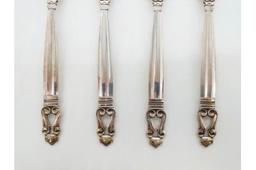 デンマーク　GEORG JENSEN(ジョージ・ジェンセン)　ACORN(エコーン)　STERLING SILVER(スターリングシルバー)　カトラリーセット(スプーン6本、ナイフ6本、フォーク12本、合計24本、銀製、SV925、食器、箱付き)(R-075963)