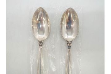 デンマーク　GEORG JENSEN(ジョージ・ジェンセン)　ACORN(エコーン)　STERLING SILVER(スターリングシルバー)　カトラリーセット(スプーン6本、ナイフ6本、フォーク12本、合計24本、銀製、SV925、食器、箱付き)(R-075963)