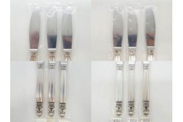 デンマーク　GEORG JENSEN(ジョージ・ジェンセン)　ACORN(エコーン)　STERLING SILVER(スターリングシルバー)　カトラリーセット(スプーン6本、ナイフ6本、フォーク12本、合計24本、銀製、SV925、食器、箱付き)(R-075963)