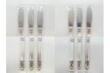 デンマーク　GEORG JENSEN(ジョージ・ジェンセン)　ACORN(エコーン)　STERLING SILVER(スターリングシルバー)　カトラリーセット(スプーン6本、ナイフ6本、フォーク12本、合計24本、銀製、SV925、食器、箱付き)(R-075963)