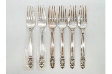 デンマーク　GEORG JENSEN(ジョージ・ジェンセン)　ACORN(エコーン)　STERLING SILVER(スターリングシルバー)　カトラリーセット(スプーン6本、ナイフ6本、フォーク12本、合計24本、銀製、SV925、食器、箱付き)(R-075963)