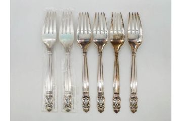デンマーク　GEORG JENSEN(ジョージ・ジェンセン)　ACORN(エコーン)　STERLING SILVER(スターリングシルバー)　カトラリーセット(スプーン6本、ナイフ6本、フォーク12本、合計24本、銀製、SV925、食器、箱付き)(R-075963)