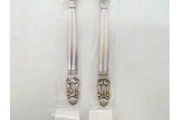 デンマーク　GEORG JENSEN(ジョージ・ジェンセン)　ACORN(エコーン)　STERLING SILVER(スターリングシルバー)　カトラリーセット(スプーン6本、ナイフ6本、フォーク12本、合計24本、銀製、SV925、食器、箱付き)(R-075963)