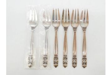 デンマーク　GEORG JENSEN(ジョージ・ジェンセン)　ACORN(エコーン)　STERLING SILVER(スターリングシルバー)　カトラリーセット(スプーン6本、ナイフ6本、フォーク12本、合計24本、銀製、SV925、食器、箱付き)(R-075963)
