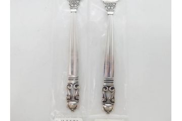 デンマーク　GEORG JENSEN(ジョージ・ジェンセン)　ACORN(エコーン)　STERLING SILVER(スターリングシルバー)　カトラリーセット(スプーン6本、ナイフ6本、フォーク12本、合計24本、銀製、SV925、食器、箱付き)(R-075963)