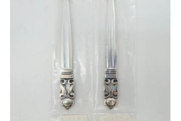 デンマーク　GEORG JENSEN(ジョージ・ジェンセン)　ACORN(エコーン)　STERLING SILVER(スターリングシルバー)　カトラリーセット(スプーン6本、ナイフ6本、フォーク12本、合計24本、銀製、SV925、食器、箱付き)(R-075963)