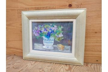 真作　三輪敦子　「初夏に咲く」　F4号　日本画(花、共シール、絵画、額装)(R-075964)