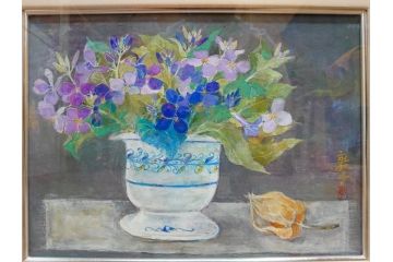 真作　三輪敦子　「初夏に咲く」　F4号　日本画(花、共シール、絵画、額装)(R-075964)