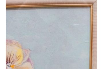 真作　三輪敦子　「三色すみれ」　F4号　日本画(花、共シール、絵画、額装)(R-075965)