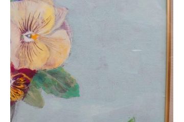 真作　三輪敦子　「三色すみれ」　F4号　日本画(花、共シール、絵画、額装)(R-075965)