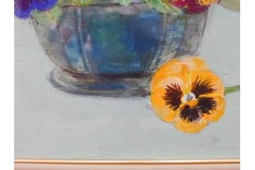 真作　三輪敦子　「三色すみれ」　F4号　日本画(花、共シール、絵画、額装)(R-075965)