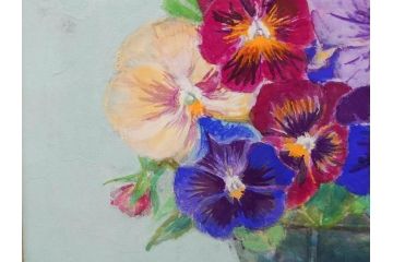 真作　三輪敦子　「三色すみれ」　F4号　日本画(花、共シール、絵画、額装)(R-075965)