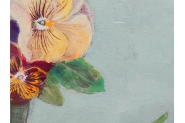 真作　三輪敦子　「三色すみれ」　F4号　日本画(花、共シール、絵画、額装)(R-075965)