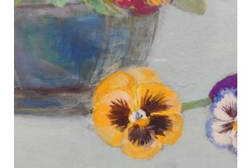 真作　三輪敦子　「三色すみれ」　F4号　日本画(花、共シール、絵画、額装)(R-075965)