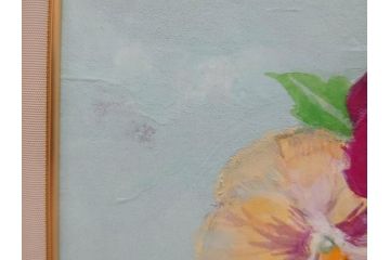 真作　三輪敦子　「三色すみれ」　F4号　日本画(花、共シール、絵画、額装)(R-075965)