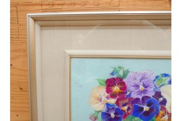 真作　三輪敦子　「三色すみれ」　F4号　日本画(花、共シール、絵画、額装)(R-075965)