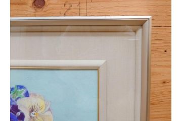 真作　三輪敦子　「三色すみれ」　F4号　日本画(花、共シール、絵画、額装)(R-075965)