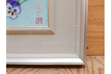 真作　三輪敦子　「三色すみれ」　F4号　日本画(花、共シール、絵画、額装)(R-075965)