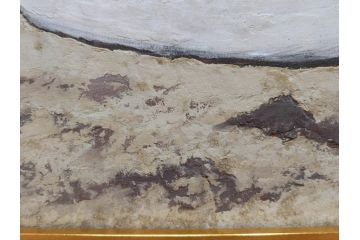 真作　岩壁冨士夫　「エスタレイジャーの海と船」　日本画(舟、共シール、絵画、額装)(R-075966)
