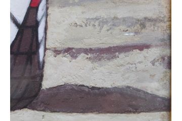 真作　岩壁冨士夫　「エスタレイジャーの海と船」　日本画(舟、共シール、絵画、額装)(R-075966)