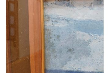 真作　岩壁冨士夫　「エスタレイジャーの海と船」　日本画(舟、共シール、絵画、額装)(R-075966)