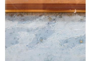 真作　岩壁冨士夫　「エスタレイジャーの海と船」　日本画(舟、共シール、絵画、額装)(R-075966)