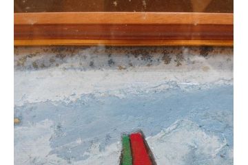 真作　岩壁冨士夫　「エスタレイジャーの海と船」　日本画(舟、共シール、絵画、額装)(R-075966)