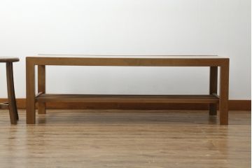 和製ビンテージ　チーク材　シンプルなデザインで取り入れやすいガラストップローテーブル(座卓、センターテーブル、リビングテーブル、ヴィンテージ)(R-075968)