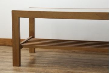 和製ビンテージ　チーク材　シンプルなデザインで取り入れやすいガラストップローテーブル(座卓、センターテーブル、リビングテーブル、ヴィンテージ)(R-075968)
