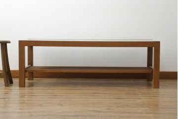 和製ビンテージ　チーク材　シンプルなデザインで取り入れやすいガラストップローテーブル(座卓、センターテーブル、リビングテーブル、ヴィンテージ)(R-075968)