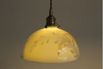 アンティーク照明　オールドノリタケ・則武(日陶)　優しい色合いの植物模様が魅力の電笠(天井照明、シェード、ペンダントライト、吊り下げ照明)(R-075971)