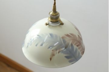 アンティーク照明　オールドノリタケ・則武(日陶)　優しい色合いの植物模様が魅力の電笠(天井照明、シェード、ペンダントライト、吊り下げ照明)(R-075971)