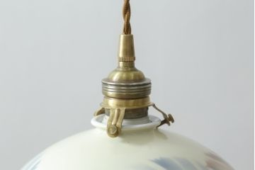 アンティーク照明　オールドノリタケ・則武(日陶)　優しい色合いの植物模様が魅力の電笠(天井照明、シェード、ペンダントライト、吊り下げ照明)(R-075971)