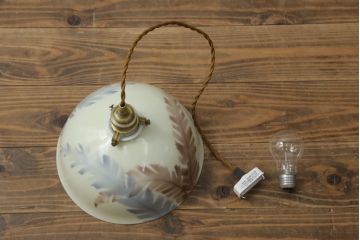 アンティーク照明　オールドノリタケ・則武(日陶)　優しい色合いの植物模様が魅力の電笠(天井照明、シェード、ペンダントライト、吊り下げ照明)(R-075971)