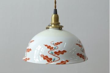 アンティーク照明　オールドノリタケ・則武(日陶)　レトロで可愛らしい図柄の電笠(天井照明、シェード、ペンダントライト、吊り下げ照明)(R-075972)