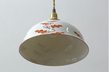 アンティーク照明　オールドノリタケ・則武(日陶)　レトロで可愛らしい図柄の電笠(天井照明、シェード、ペンダントライト、吊り下げ照明)(R-075972)