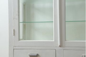和製アンティーク　カフェ風インテリアが叶うレトロなケビント(ガラスケース、飾り棚、陳列棚、ショーケース、収納棚、戸棚、デンタルケース、デンタルキャビネット)(R-075978)