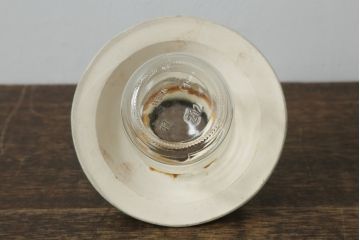 アンティーク照明　ヨーロッパ　高級品!!　陶器製の油タンクと豪華な真鍮製の吊り金具が魅力的なオイルランプ(天井照明、吊り下げランプ、ランタン、ハンギングランプ)(R-075983)