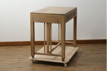 和製アンティーク　ナラ材　懐かしい雰囲気漂う平机(ワークデスク、コンソールテーブル、作業台、在宅用、在宅ワーク用)(R-075993)