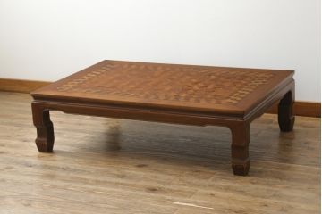 和製アンティーク　激レア　希少　天板に施されたマーケットリー(象嵌)が美しい座卓(ローテーブル、センターテーブル、リビングテーブル)(R-076003)