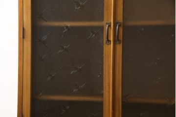 和製アンティーク　カバ材　昭和レトロな雰囲気漂う本箱(ブックケース、ガラス戸棚、収納棚、食器棚、キャビネット)(R-076008)