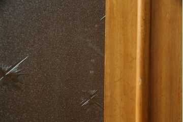 和製アンティーク　カバ材　昭和レトロな雰囲気漂う本箱(ブックケース、ガラス戸棚、収納棚、食器棚、キャビネット)(R-076008)
