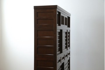 中古　美品　松本民芸家具　和モダンな雰囲気を醸し出す舞良型食器棚　定価約133万円　(R-076011)