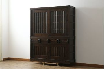 中古　星野民芸(星野民藝)　落ち着いたシックな色合いが魅力のキャビネット(水屋箪笥、食器棚、収納棚、戸棚)(R-076012)