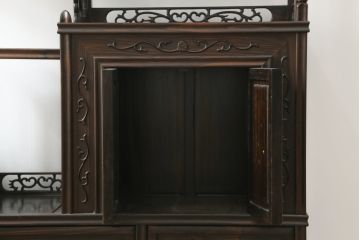 和製ビンテージ　民芸家具　縞黒檀(シマコクタン)無垢材　上品な色味と艶が魅力的な飾り棚(茶棚、違い棚、収納棚、戸棚、ヴィンテージ)(R-076019)