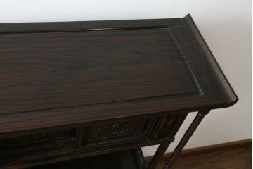 和製ビンテージ　民芸家具　縞黒檀(シマコクタン)無垢材　上品な色味と艶が魅力的な飾り棚(茶棚、違い棚、収納棚、戸棚、ヴィンテージ)(R-076019)
